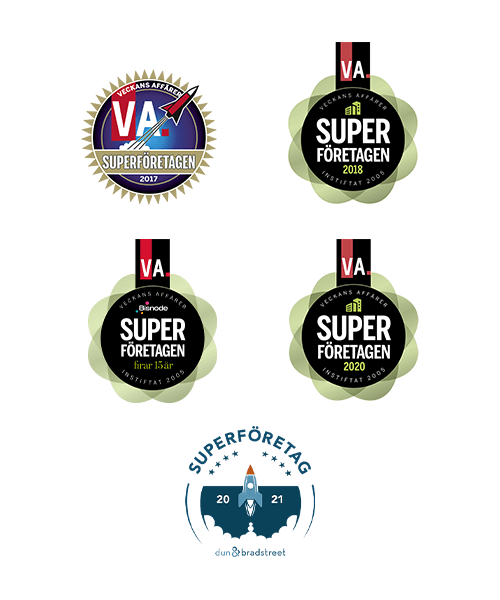 Fem m&auml;rken f&ouml;r vinnare av Veckans Aff&auml;rers Superf&ouml;retag 5 &aring;r i rad